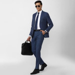 Men Piece Navy Blue Slim-Fit Single-Breasted Formal Suit